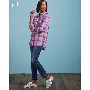 J.Jill Soft Crinkle Plaid Tunic in the Pink/Lilac Multi MP